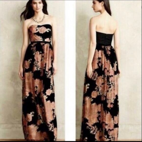 Erin by Erin Fetherston Rosalind Velvet Floral Strapless Gown Anthropologie - Picture 1 of 8